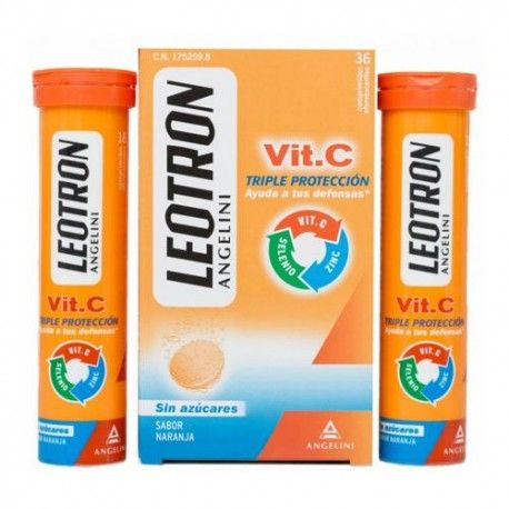 Leotron VIT-C Triple Protección Sabor Naranja 36 Comprimidos Efervescentes