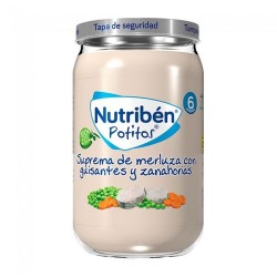 Nutribén Potitos Suprema de Merluza Con Guisantes y Zanahorias 235 gr.
