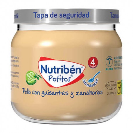 Nutribén Potitos Introducción Pollo con Guisantes y Zanahorias 120 gr.