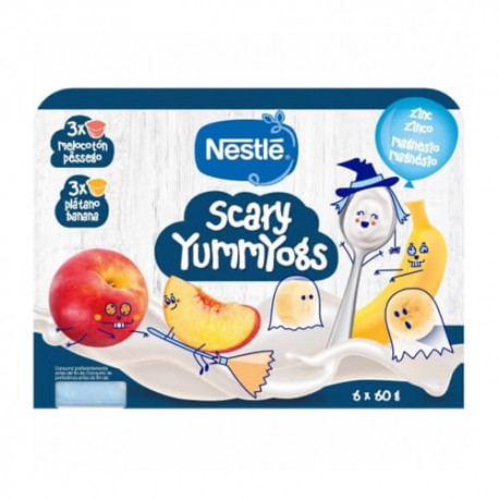 Nestlé Scary Yummyogs 3 Plátano + 3 Melocotón 6x60 gr.