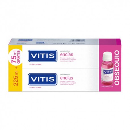 Vitis Encías Pasta Dentífrica Pack 225 ml. + 75 ml. Gratis + Colutorio 30 ml.