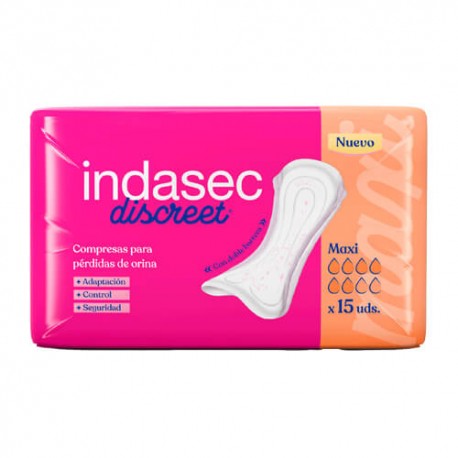 Indasec Discreet Maxi Compresas para Pérdidas de Orina 15 Unidades