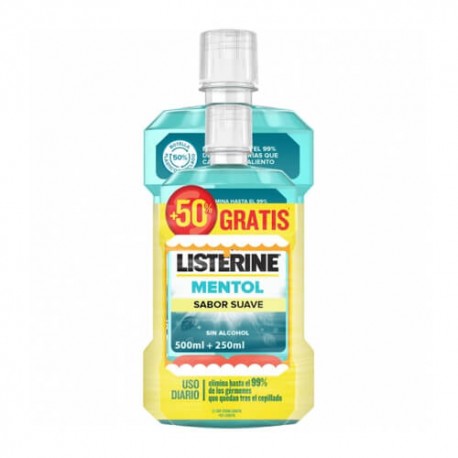 Listerine Mentol Sabor Suave Enjuague Bucal 500+250 ml. 50% Gratis