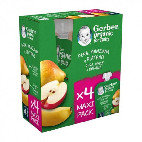 Nestlé Gerber Organic for Baby Pera, Manzana y Plátano 4x90 gr.