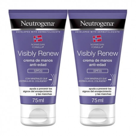 Neutrogena Fórmula Noruega Visibly Renew Crema de Manos Anti-edad SPF20+ 2x75 ml.